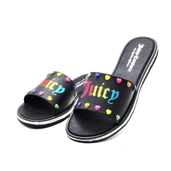 Juicy Couture Slides Women's Size 7 Sandals Multi-Colored Heart Studded - Picture 1 of 9
